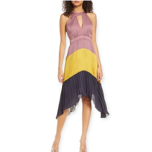 Harlyn Anthropologie Dress Color-Block Pleated Sleeveless sz Medium NWOT